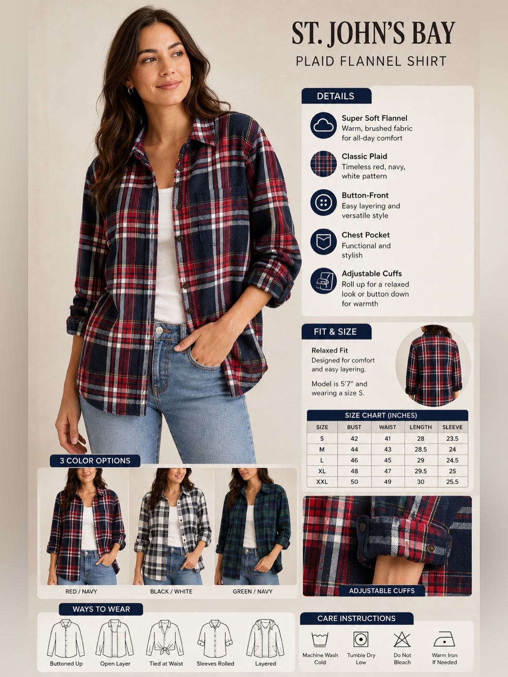 St. John's Bay Plaid Flannel Shirt Jacket - Red-black